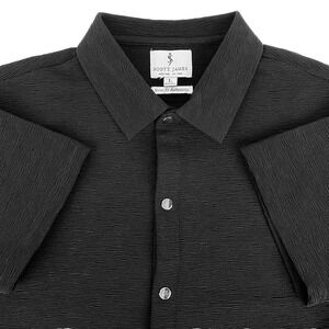 Scott James Textured Short Sleeve Shirt Mens L Black Ribbed Silver Snap Buttons